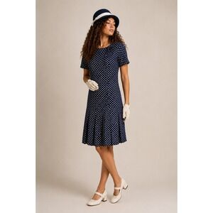 Vintage 60s Shelton Stroller Polka Dot Drop Waist Dress 16.5